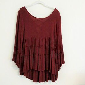 American Eagle Maroon 3/4  Sleeve Flowy Blouse